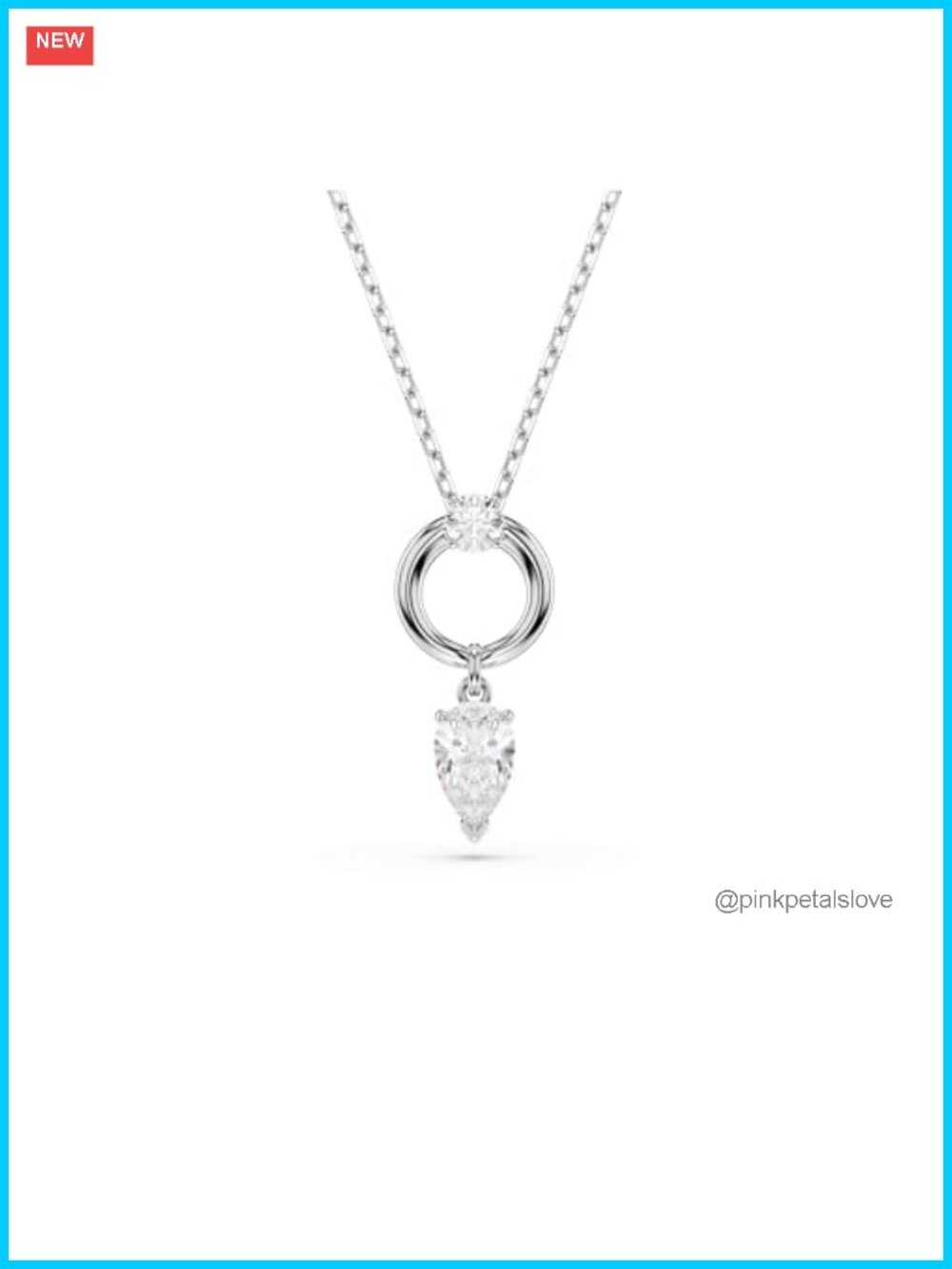 Swarovski Zirconia Pear Cut Pendant Necklace Rhodium Plated Adjustable Chain
